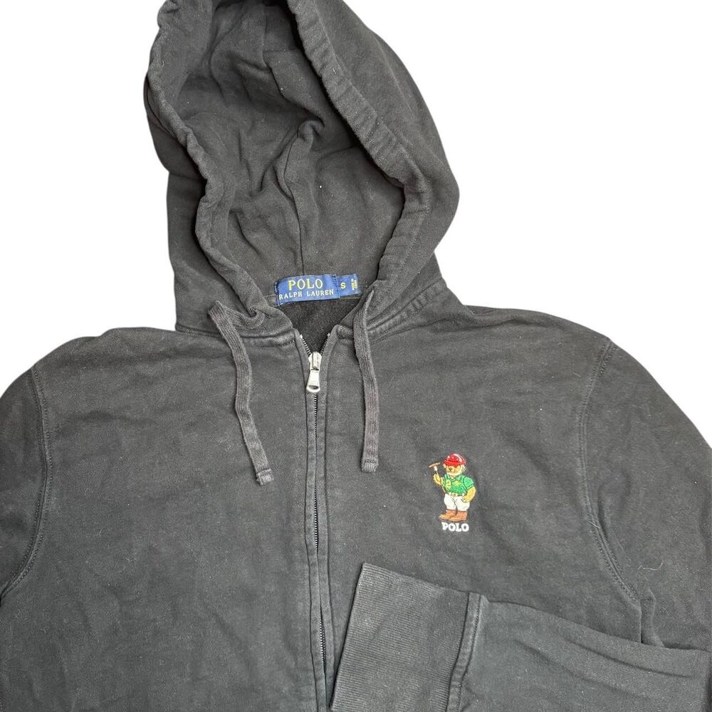 Polo Ralph Lauren Hoodie Men Sz S Black Polo Bear Full Zip Sweatshirt Jacket Y2K